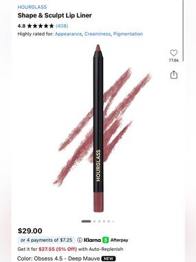 Hourglass shape and sculpt lip liner! New! Color is obsess 4.5 - deep mauve